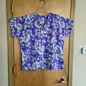 Hawaiian Scrub Top M  Handmade Purple White